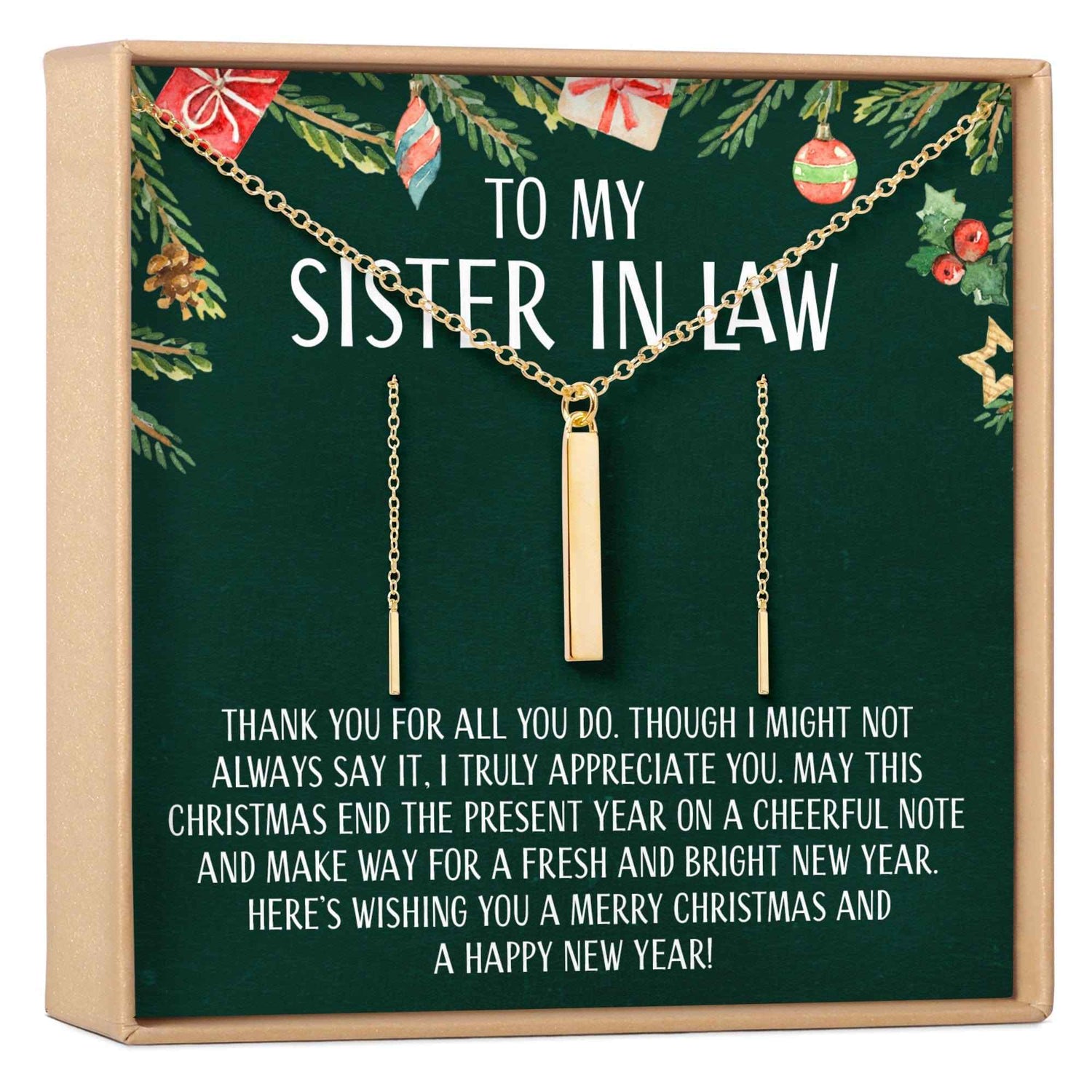 Christmas Gift for Sister-In-Law Gold Bar Earring Threader and Necklace Jewelry Set