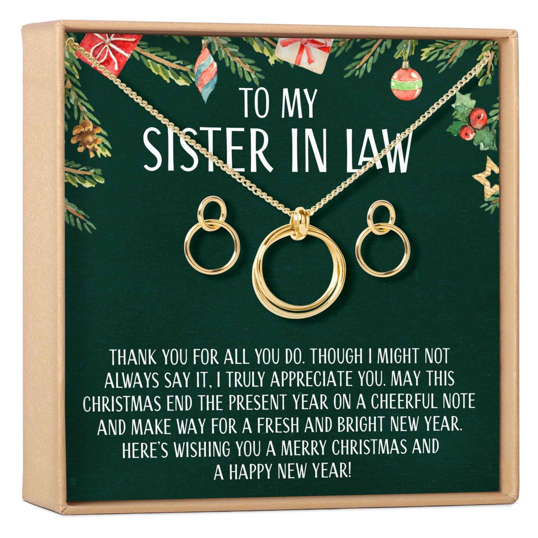 Christmas Gift for Sister-In-Law Linked Circles Earring and Necklace Jewelry Set