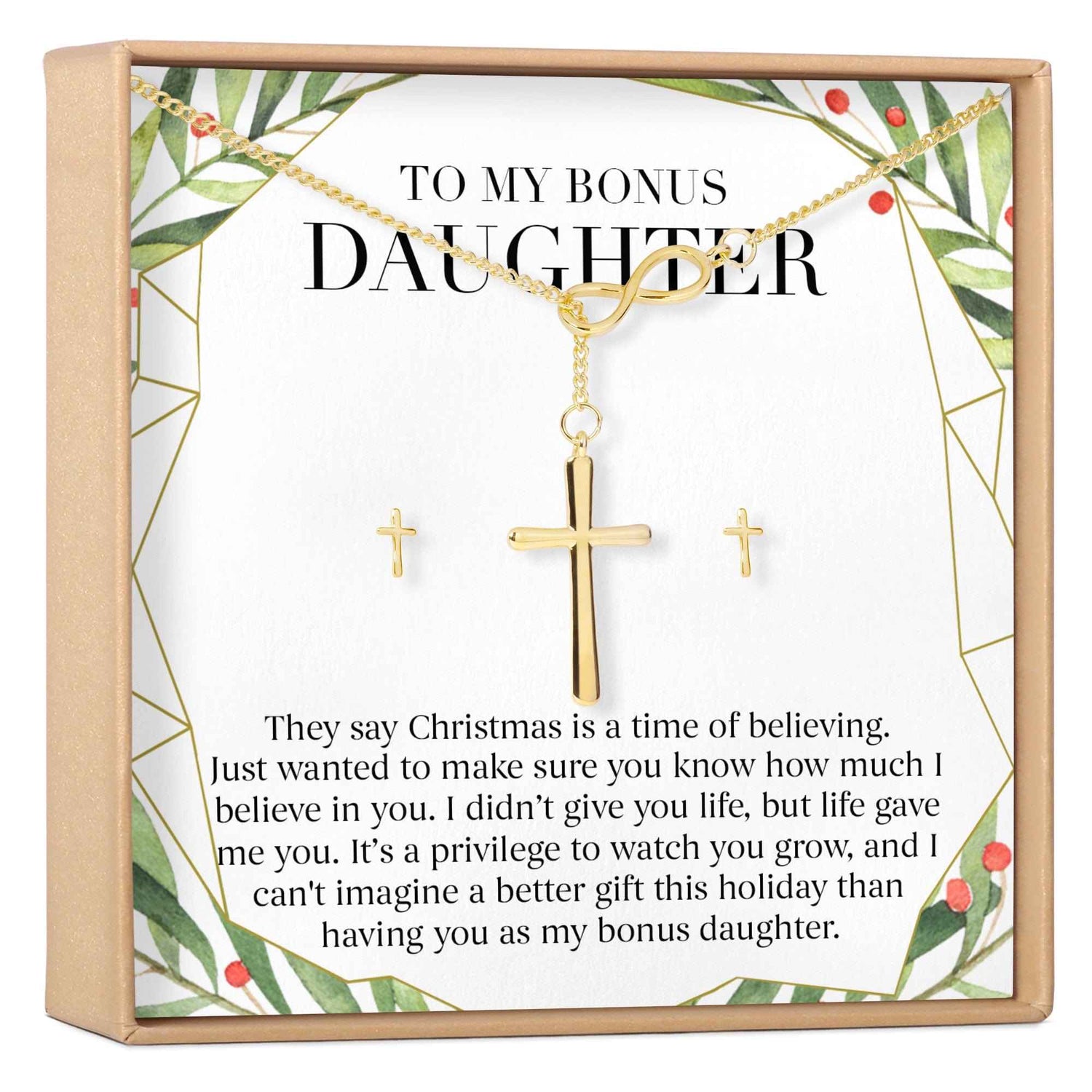 Christmas Gift for Stepdaughter Cross earring and Necklace Set Jewelry Set