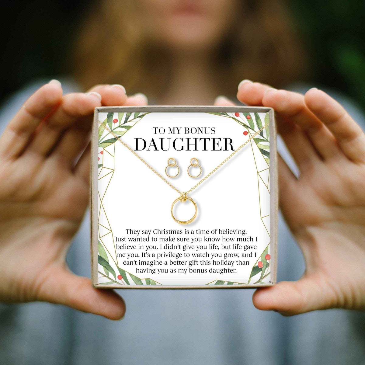 Christmas Gift for Stepdaughter Linked Circles Earring and Necklace Jewelry Set