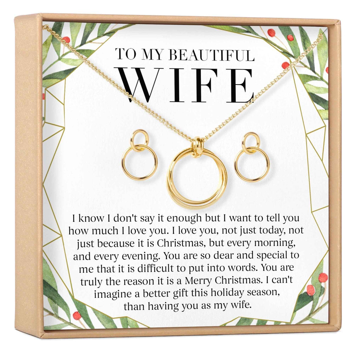 Christmas Gift for Wife Linked Circles Earring and Necklace Jewelry Set