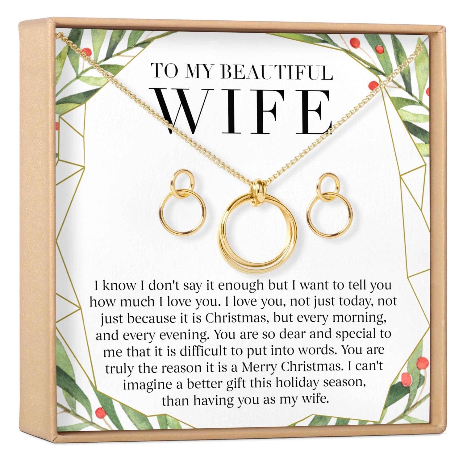 Christmas Gift for Wife Linked Circles Earring and Necklace Jewelry Set