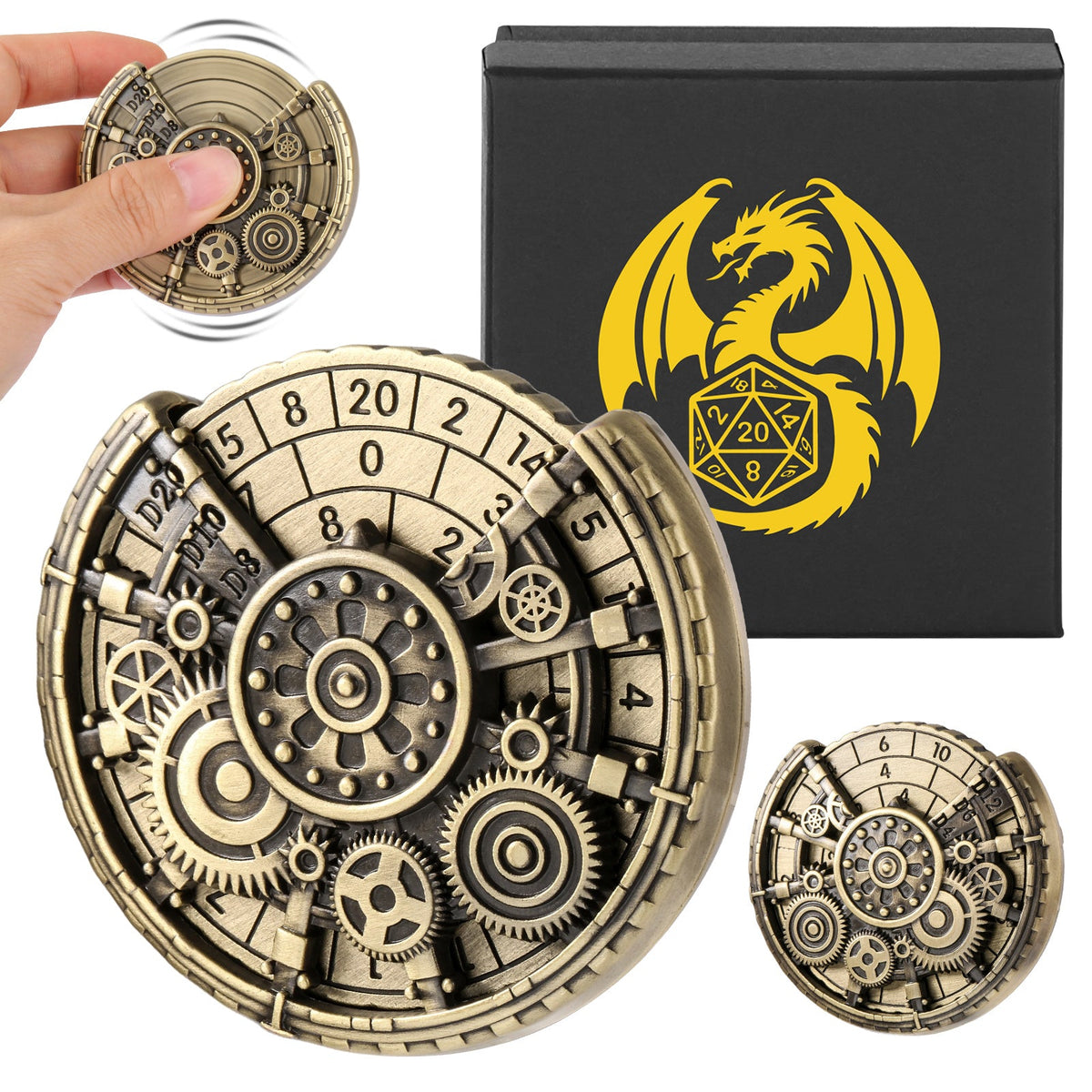 Private Model Time Gear Fingertip Gyroscope Retro Wheel DND Dice Gift Box Set, Role Playing Game Dice On The Table - Cindi Book