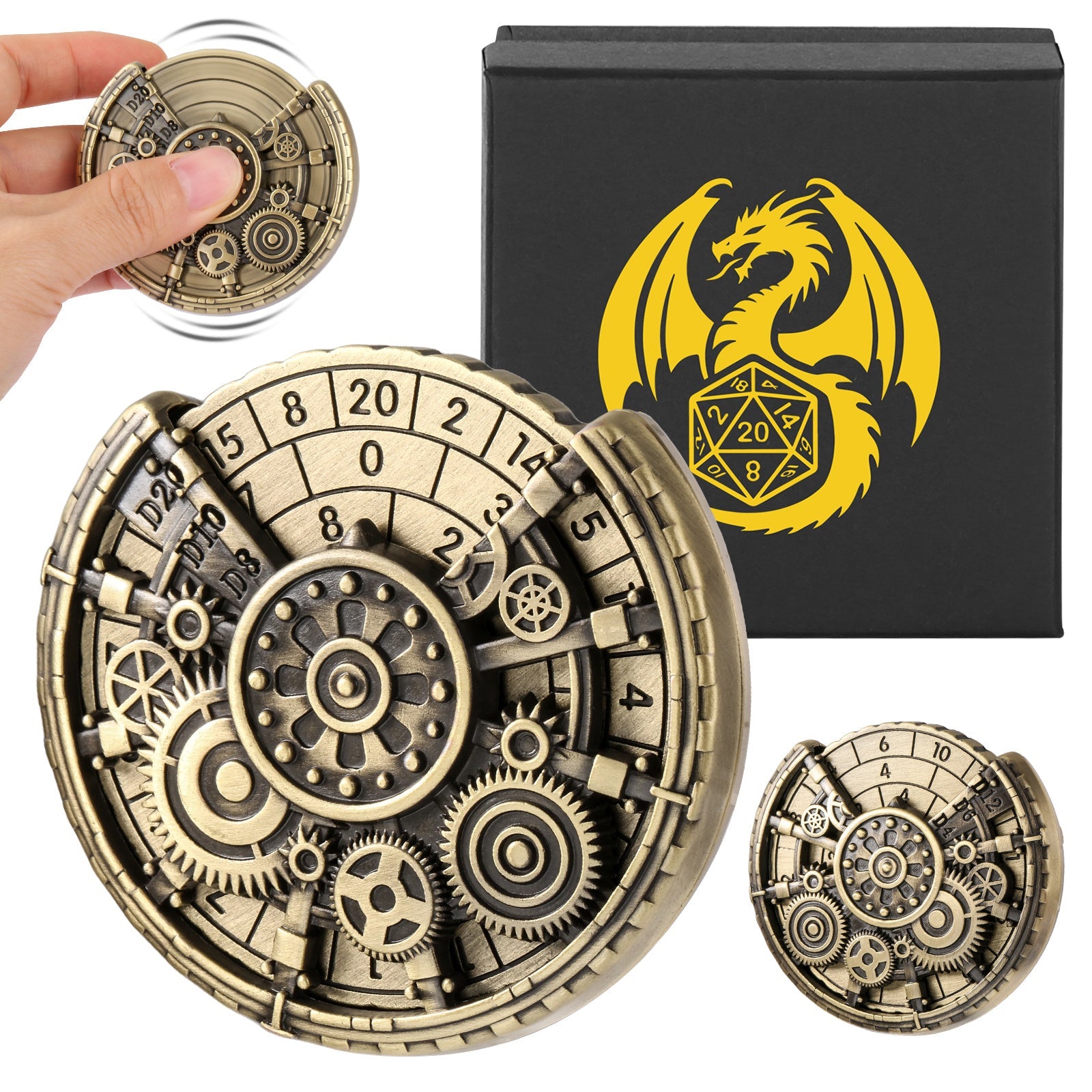 Private Model Time Gear Fingertip Gyroscope Retro Wheel DND Dice Gift Box Set, Role Playing Game Dice On The Table - Cindi Book