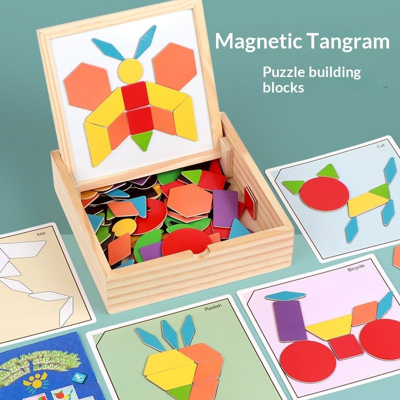 Childrens Geometric Tangram Puzzle Blocks Educational Magnetic Toy - Cindi Book