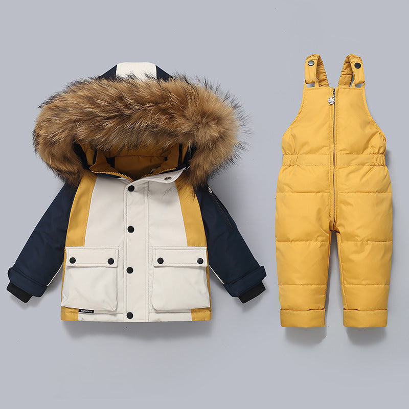 Thickened Down Jacket And Bib Overalls Two-Piece Set For Kids - Cindi Book