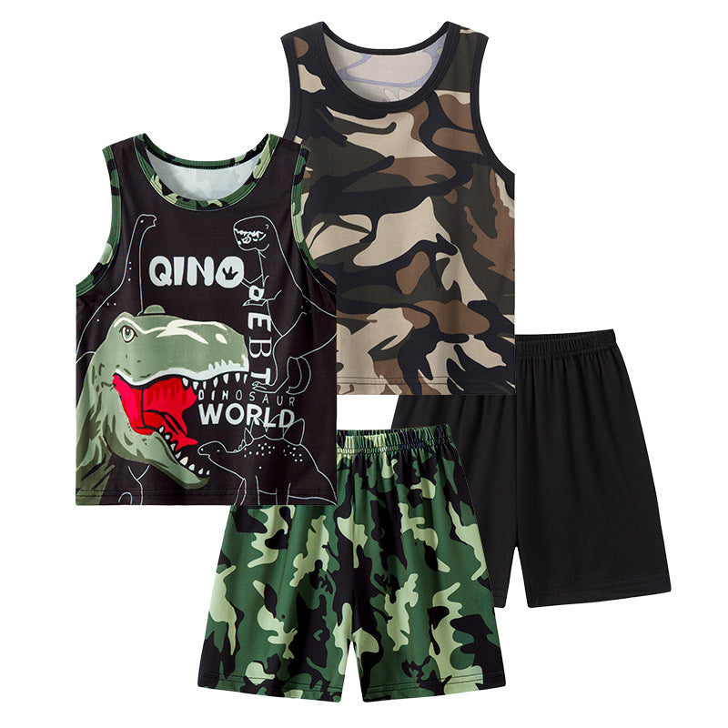 Printed Vest Set Boys and Girls Casual Handsome Sets