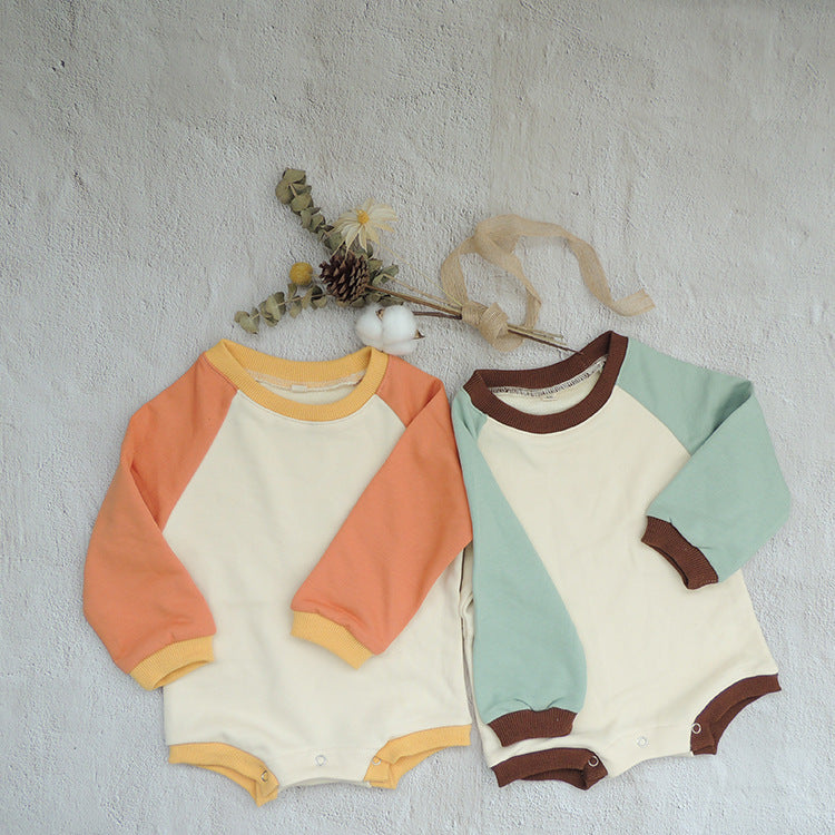 Contrasting Color Raglan Small Sweater Triangle Climbing Jumpsuit - Cindi Book