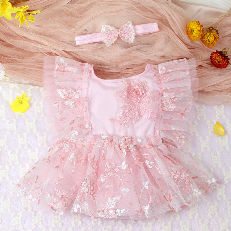 Two-piece Newborn Embroidery Floral Lace Mesh Jumpsuit - Cindi Book