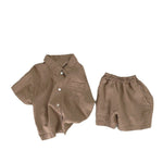 Boys And Girls Lapel Short Sleeve Top Shorts Casual Two-piece Suit - Cindi Book