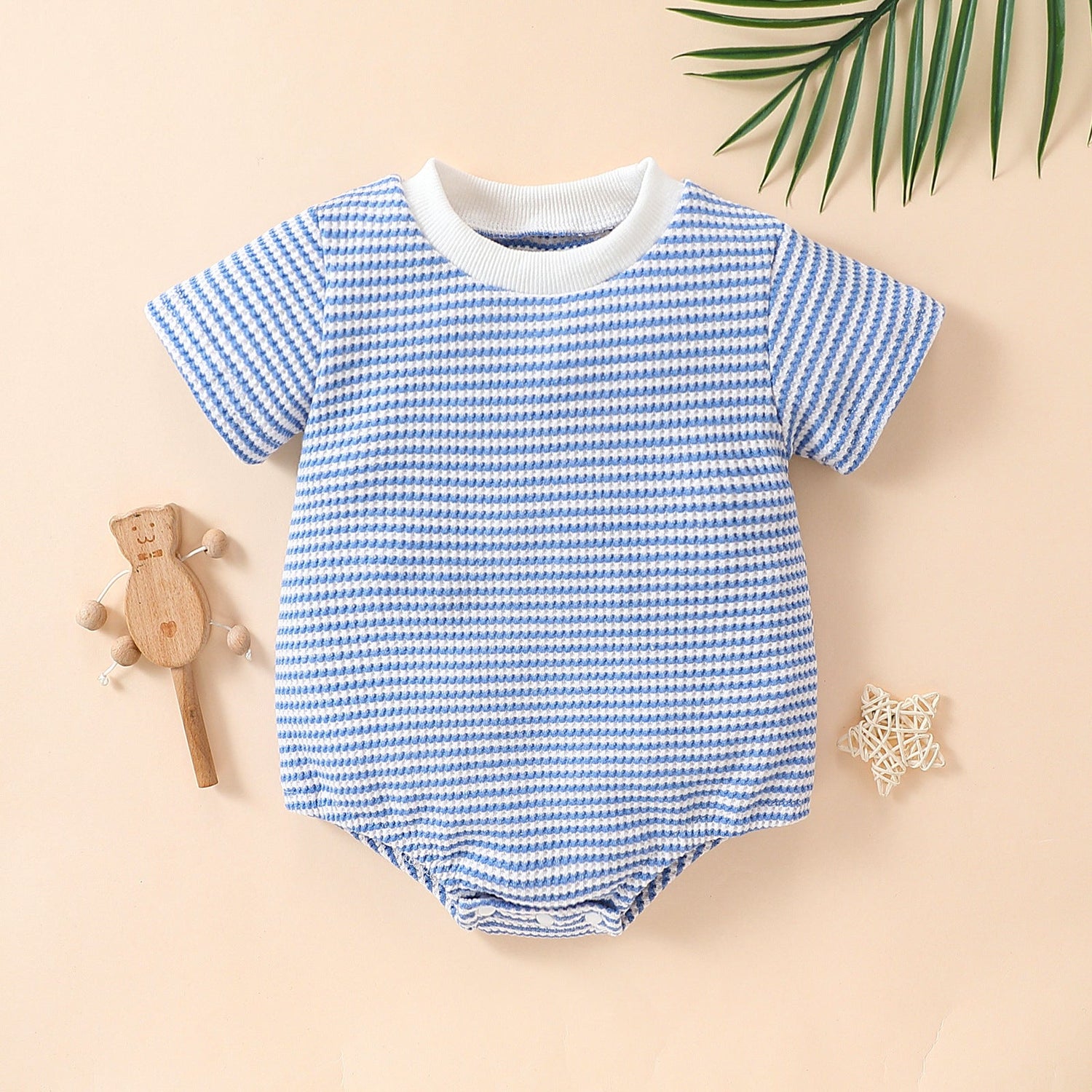 Baby Boys and Girls Striped Cotton Short Sleeve Triangle Rompers