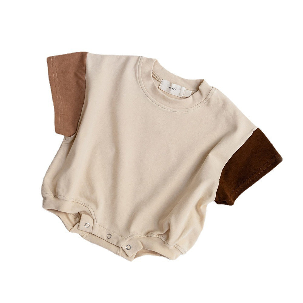 Baby Boy Solid Color Stitching Triangle Short-sleeved Jumpsuit - Cindi Book