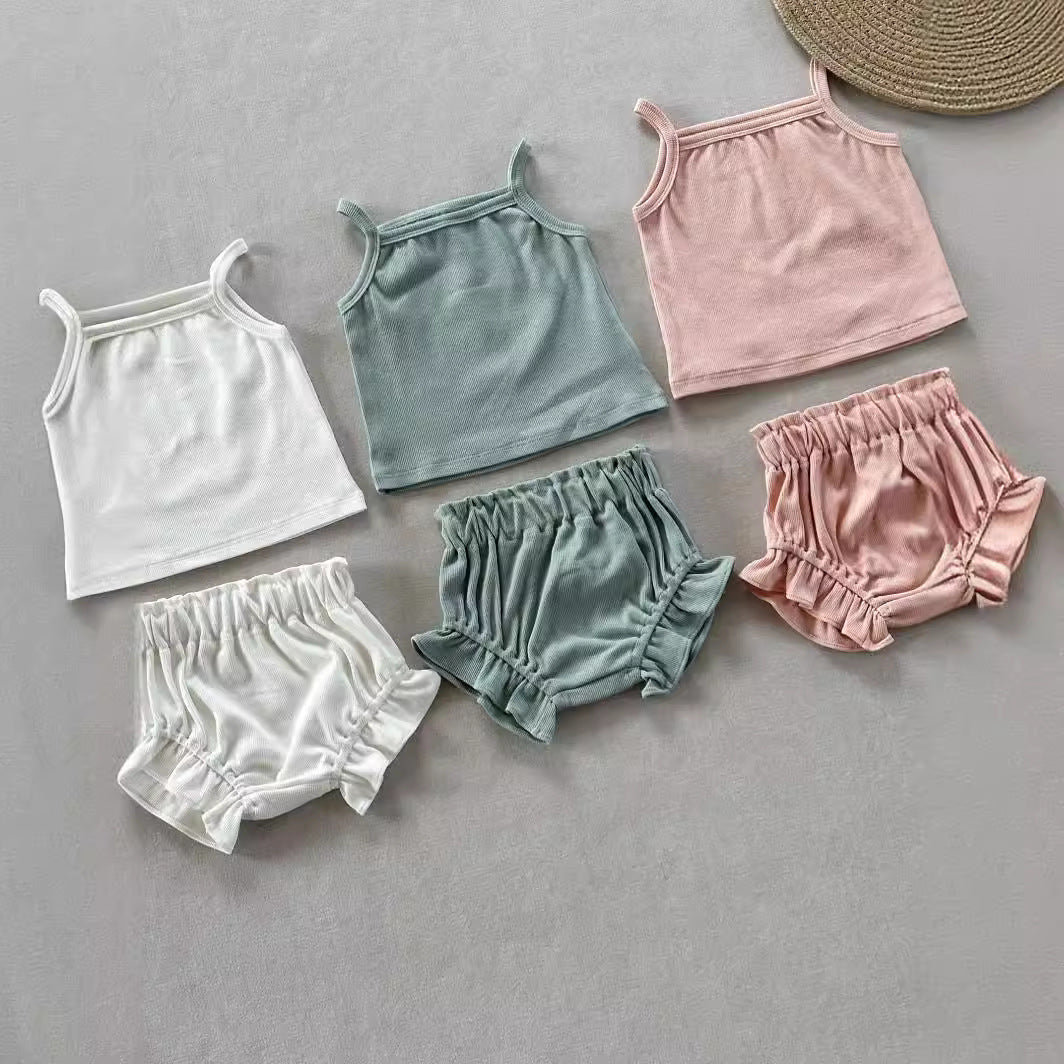 Pp Shorts Thin Rib Cotton Women's Home Apparel Two-Piece Set