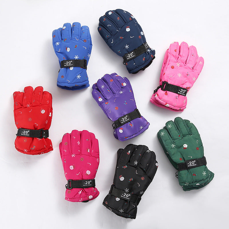 Outdoor Sports Riding Fleece-lined Thickened Finger Children's Ski Gloves - Cindi Book