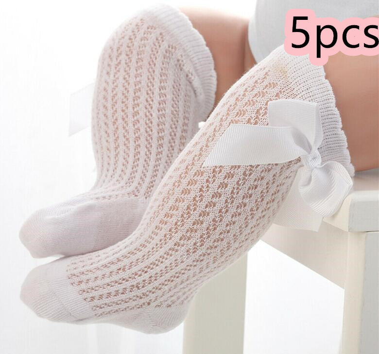 Baby Infants Kids Toddlers Girls Boys Knee High Socks Tights Leg Warmer Ribbon Bow Solid Cotton Stretch Cute Lovely - Cindi Book
