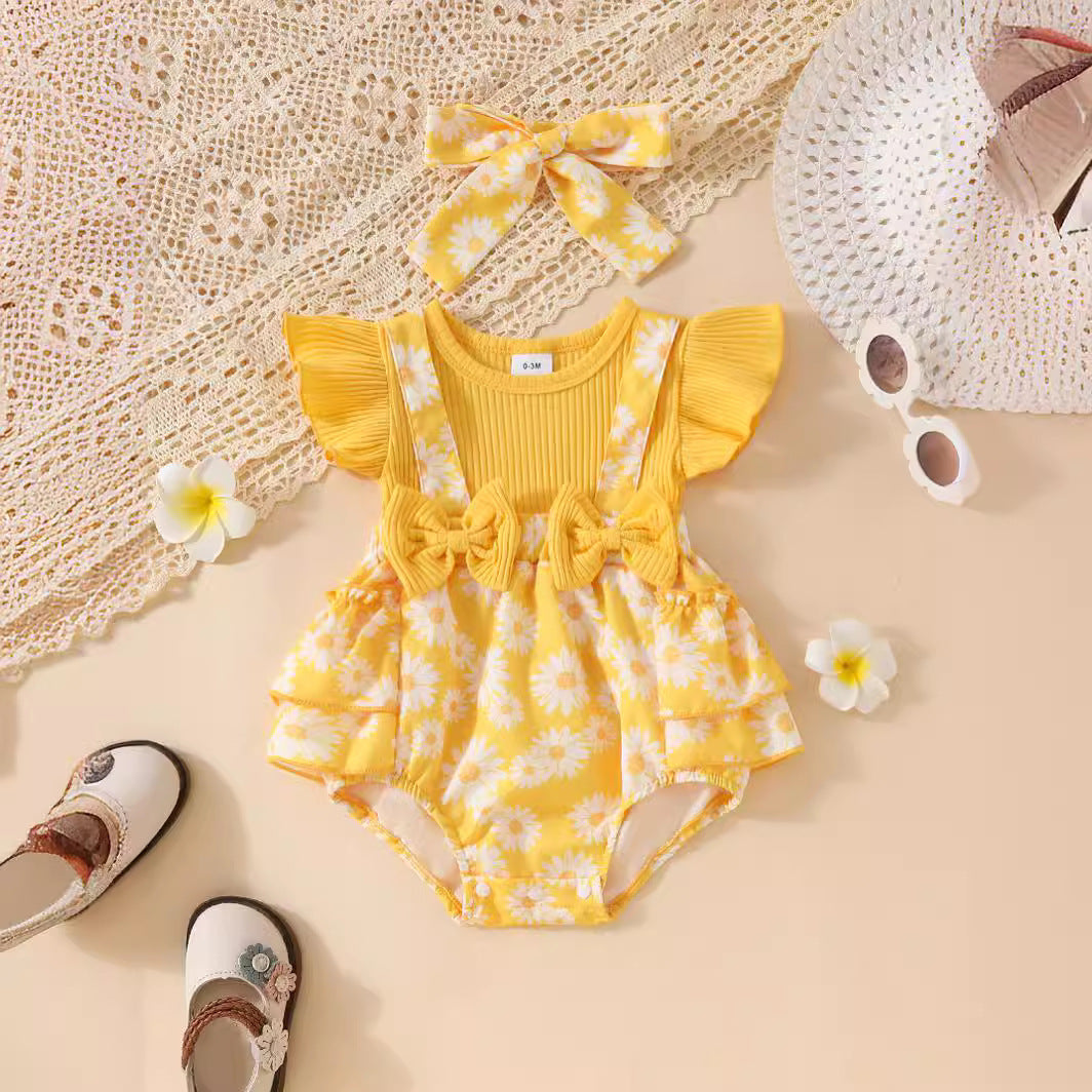 Candy Color Flower Print Pleated Cake Jumpsuit - Cindi Book
