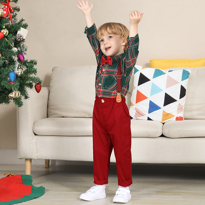 Boy Fashionable Set Plaid Shirt Outfit