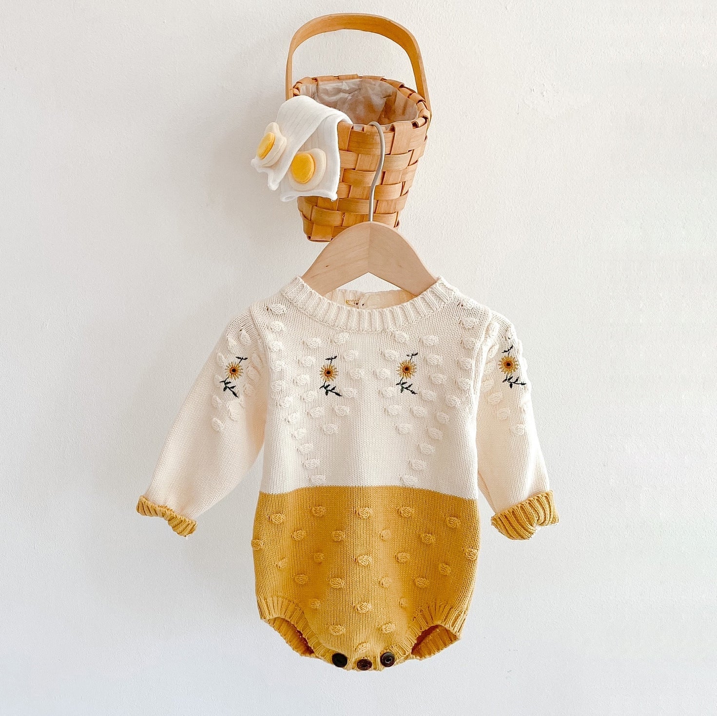 Sunflower Embroidered Knitting Sweater One-piece Suit - Cindi Book