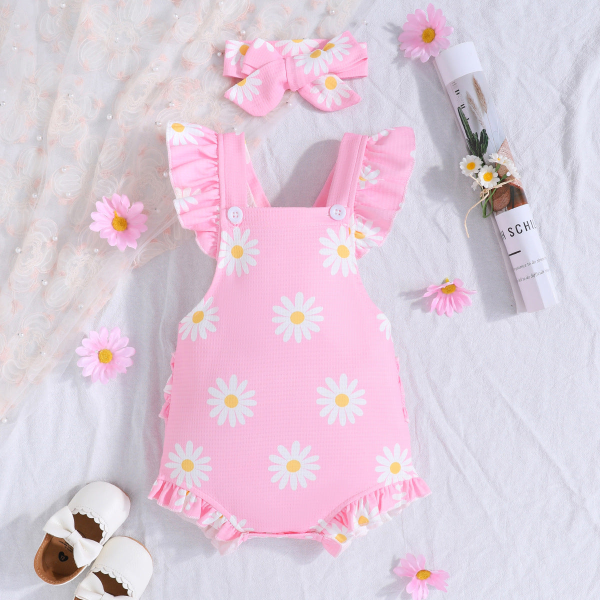 Short Sleeve Casual Rompers Jumpsuit Girls With Headdress - Cindi Book