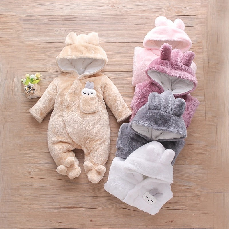 Solid Color Cartoon Baby One-piece Thick Cotton Velvet Suit - Cindi Book