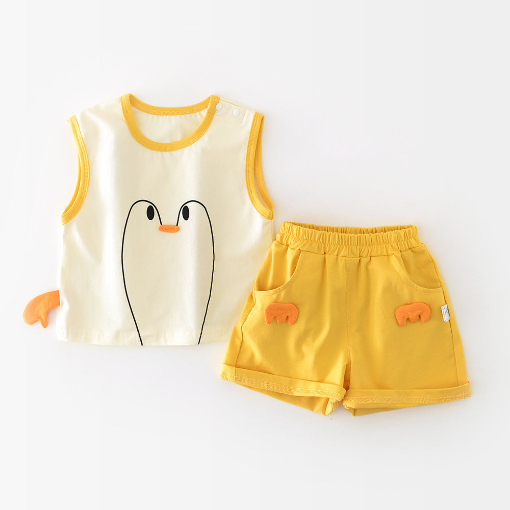 Big White Goose Vest Set Infant And Toddler Cartoon Shorts - Cindi Book