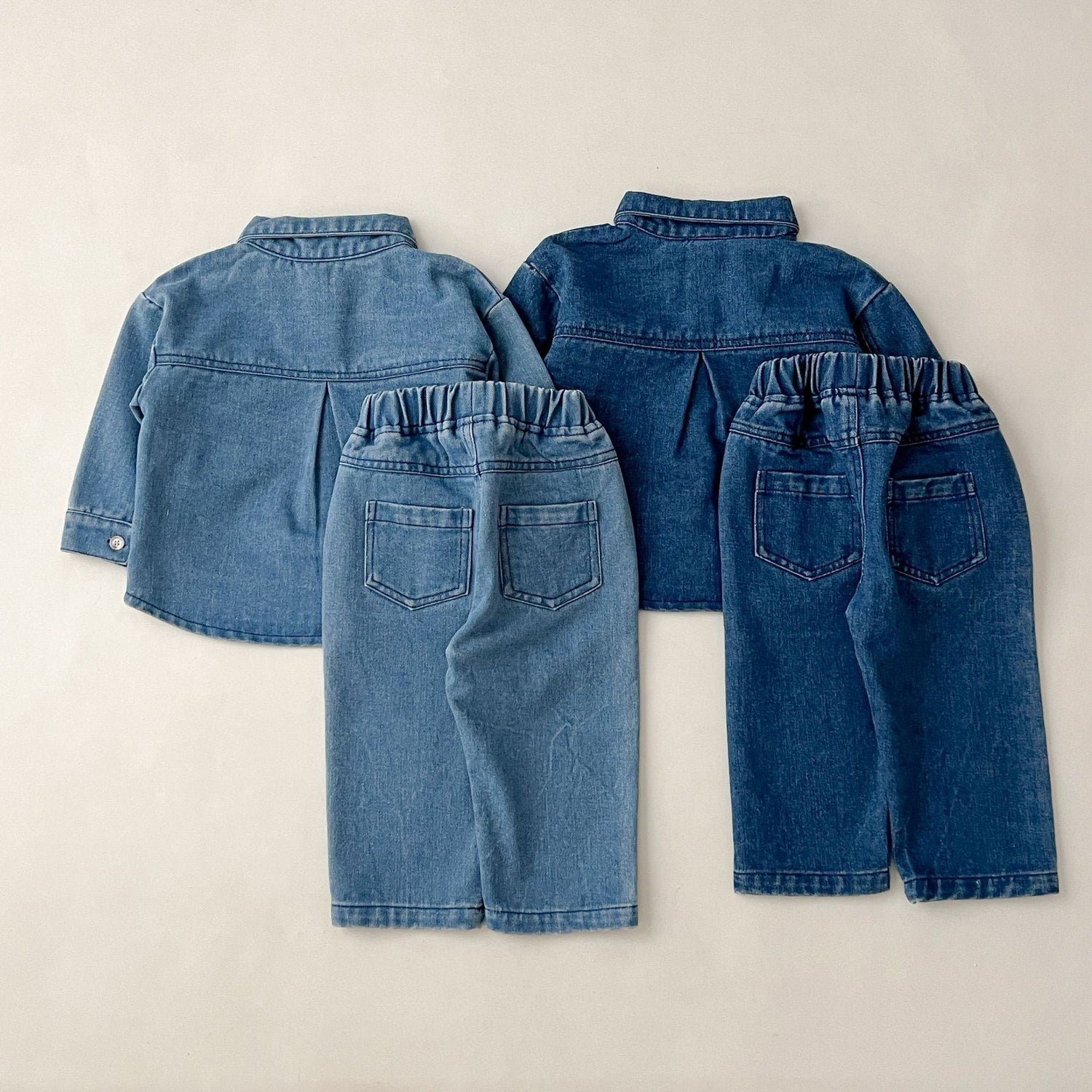 Retro Long Sleeve Shirt Denim Pants Two-Piece Set