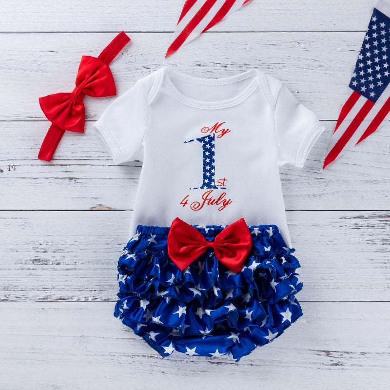 American Independence Day Baby Outfit Cartoon Letter Short Sleeve Romper