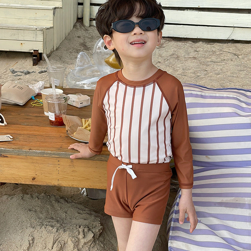 Three-color Striped Long Sleeve Sun Protection Quick-drying Summer Swimsuit - Cindi Book