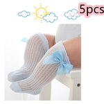 Baby Infants Kids Toddlers Girls Boys Knee High Socks Tights Leg Warmer Ribbon Bow Solid Cotton Stretch Cute Lovely - Cindi Book
