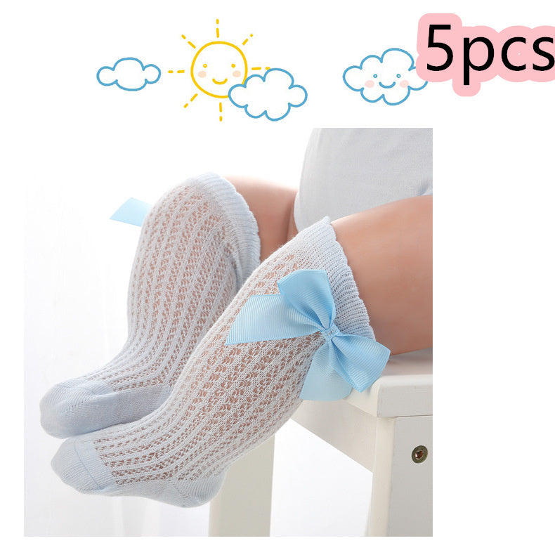 Baby Infants Kids Toddlers Girls Boys Knee High Socks Tights Leg Warmer Ribbon Bow Solid Cotton Stretch Cute Lovely - Cindi Book