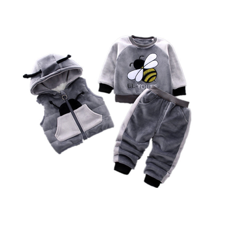 Fleece Thickening Boy Baby Set Baby Boy Sweater Tide