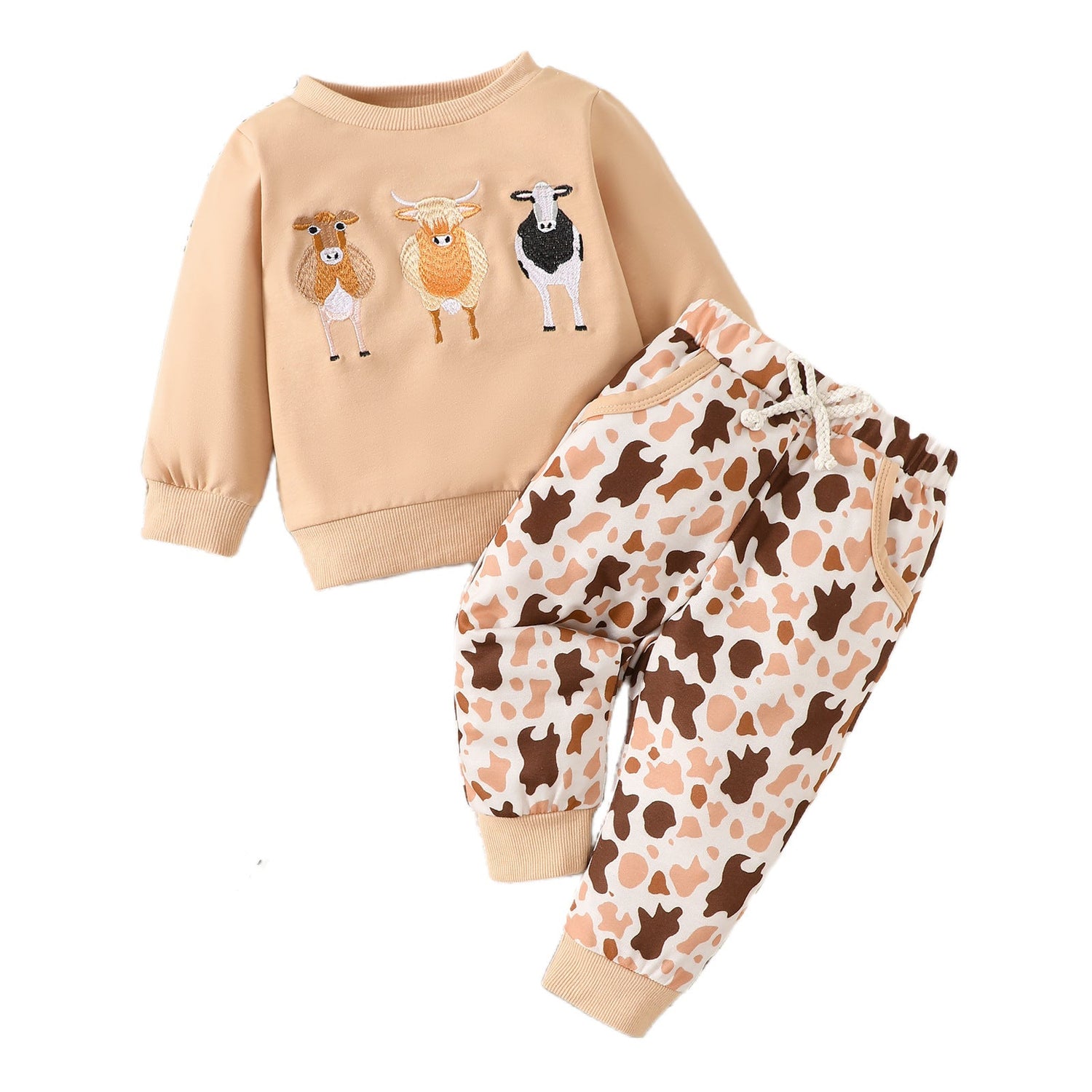 Children's Casual Suit Calf Embroidered Printed Long Sleeve Two-piece Set - Cindi Book