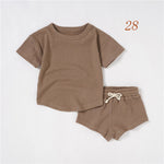 Children's Short-sleeved Suit Solid Color Baby Short Sleeve Two-piece Suit - Cindi Book
