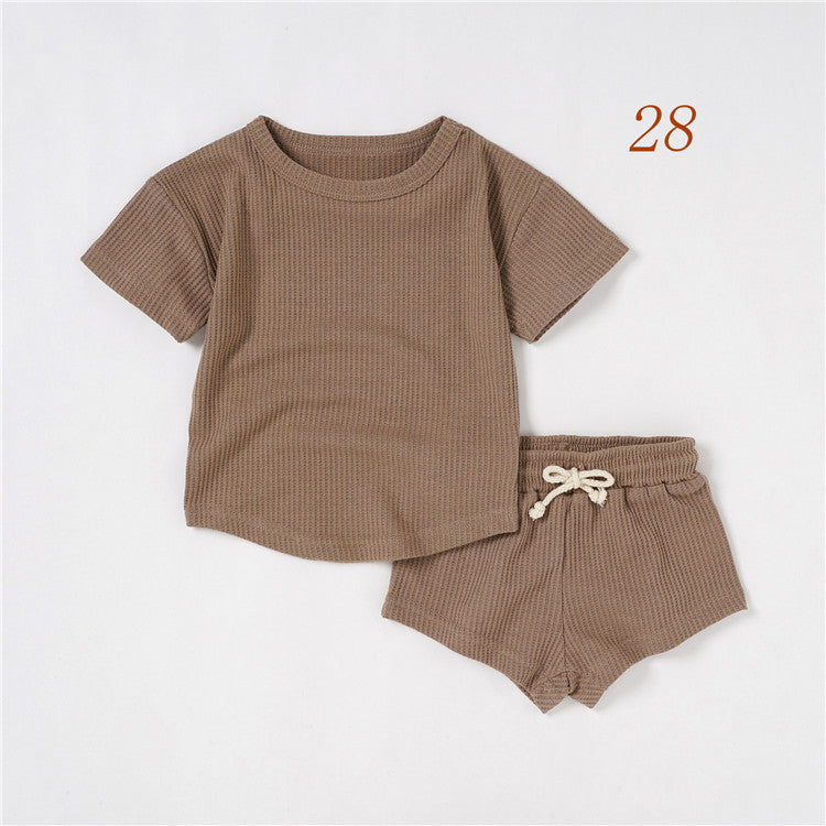 Children's Short-sleeved Suit Solid Color Baby Short Sleeve Two-piece Suit - Cindi Book