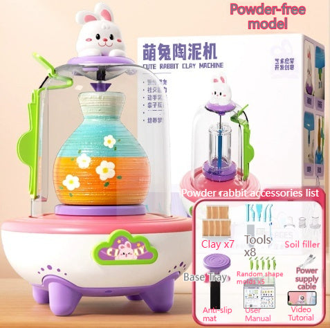 Electric Mini Finger-Powered Pottery Wheel Kit Handmade Set With No-Bake Clay Toys - Cindi Book