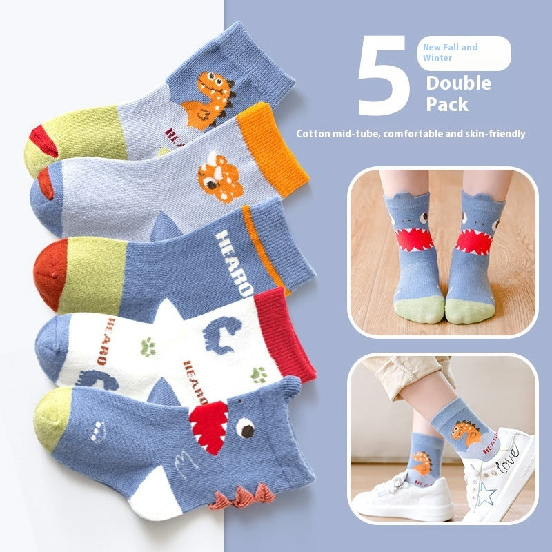 Autumn And Winter Cartoon Dinosaur Mid-calf Cotton Warm Sports Boys' Socks - Cindi Book