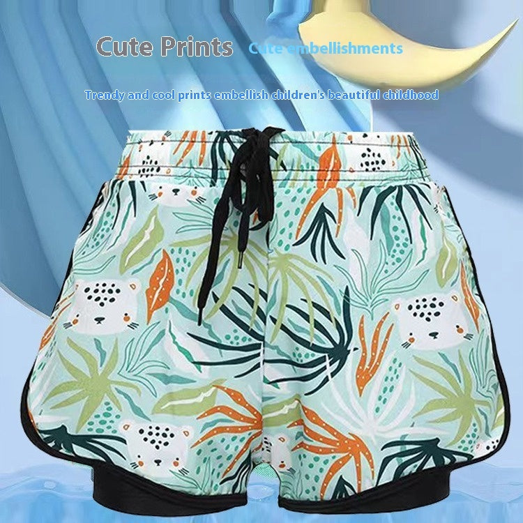 Boys Swimming Trunks Summer Anti-Embarrassment Double-Layer Quick-Drying