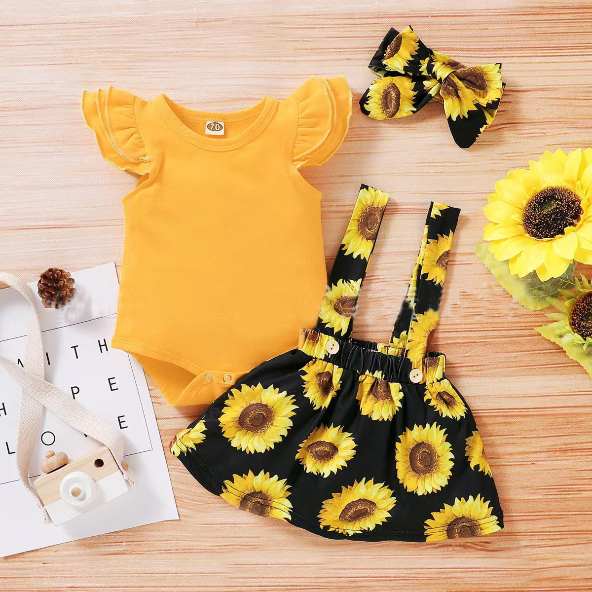 SUNFLOWER Printing Suit Romper Three-piece Suit - Cindi Book