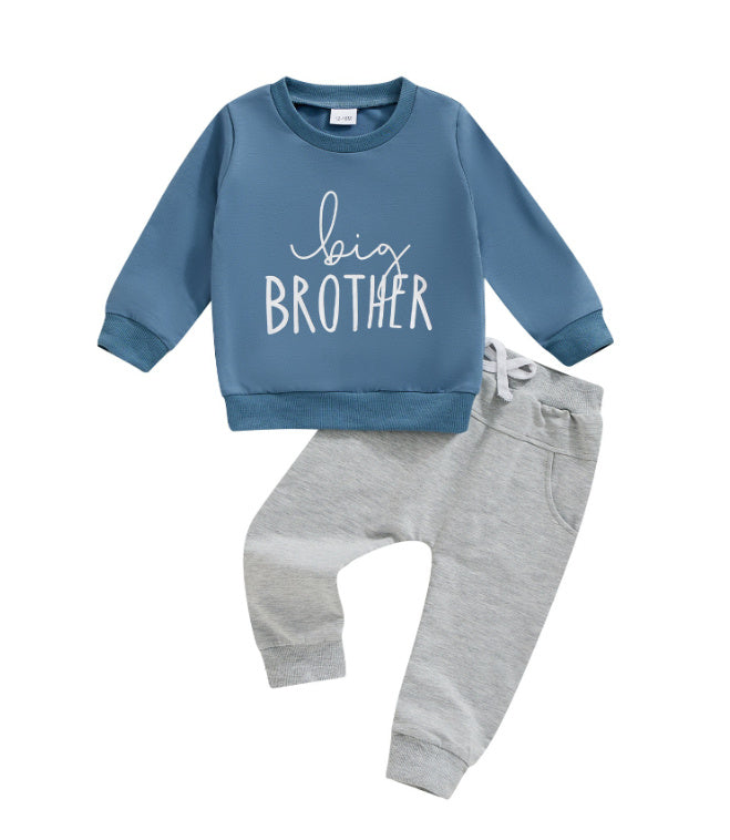 Casual Boy Letter Printed Crew Neck Sweatshirt Trousers Suit - Cindi Book