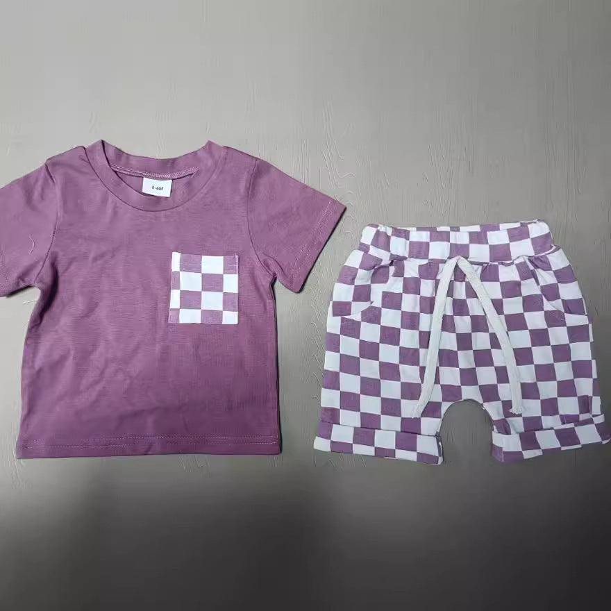 Baby's Casual Short-sleeved Plaid Shorts Suit - Cindi Book