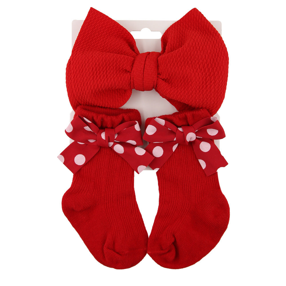 Baby Bow Hair Band Socks Suit Children's Christmas Big Bow Socks Combination - Cindi Book