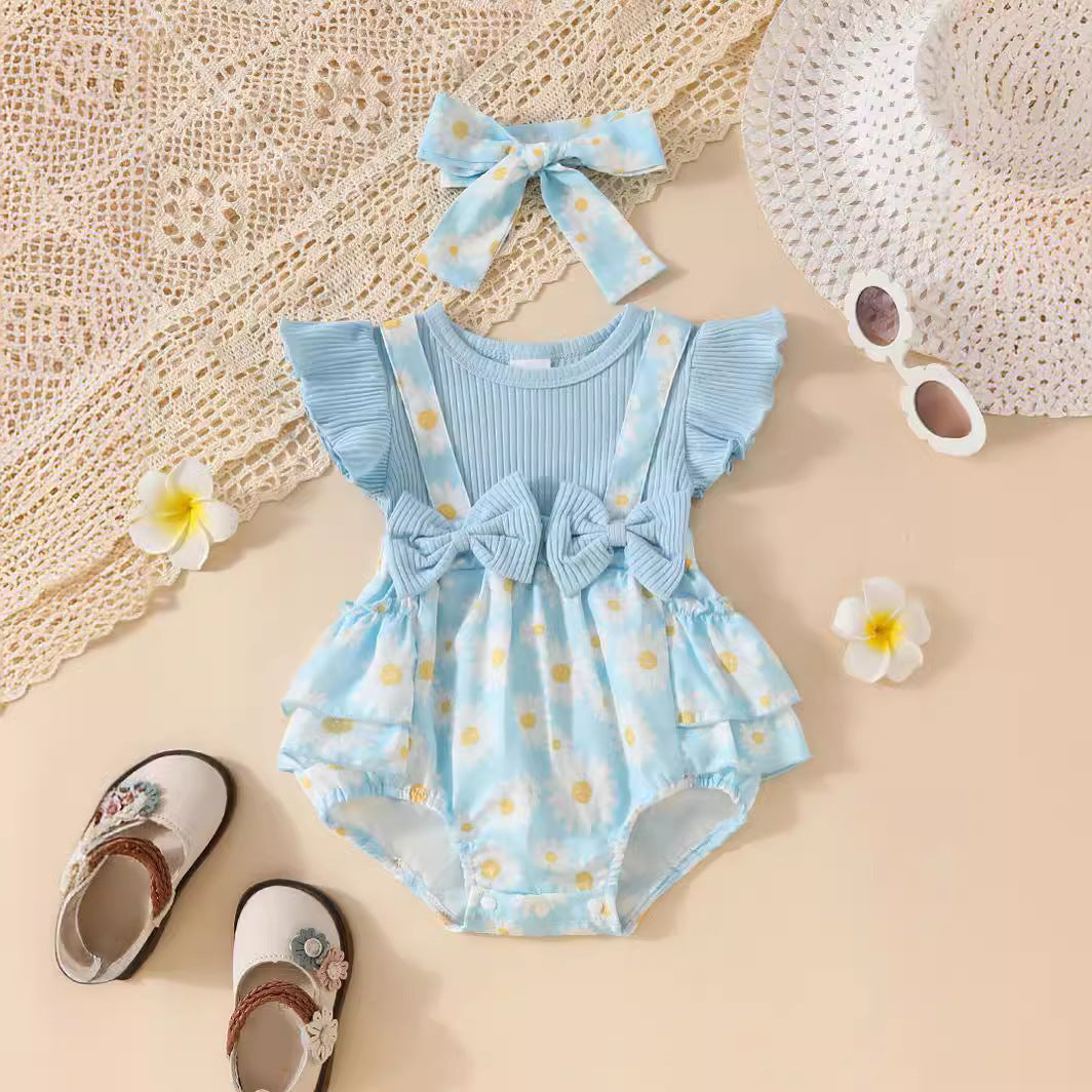 Candy Color Flower Print Pleated Cake Jumpsuit - Cindi Book