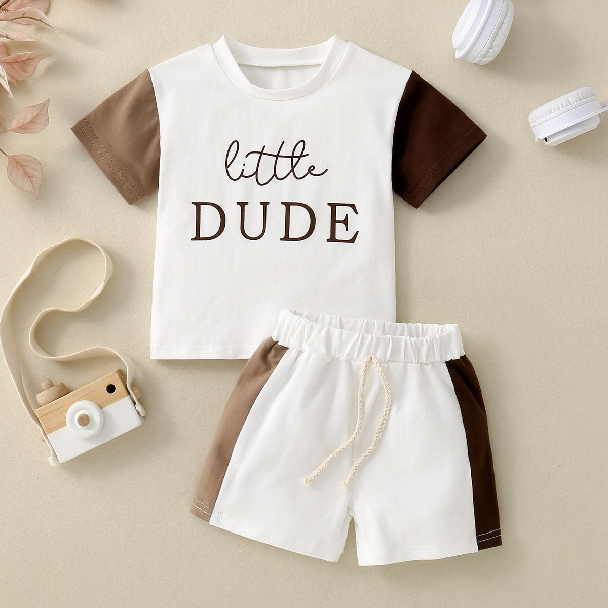 Children's Short Sleeve Color Contrast Patchwork English Printed T-shirt Suit - Cindi Book