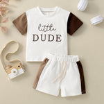 Children's Short Sleeve Color Contrast Patchwork English Printed T-shirt Suit - Cindi Book