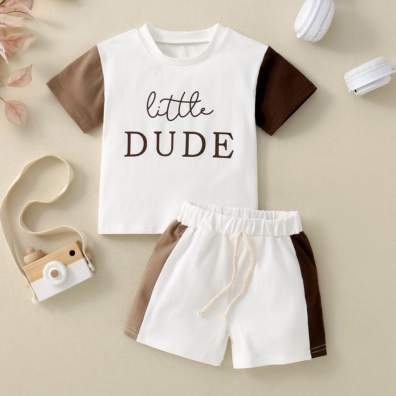 Children's Short Sleeve Color Contrast Patchwork English Printed T-shirt Suit - Cindi Book