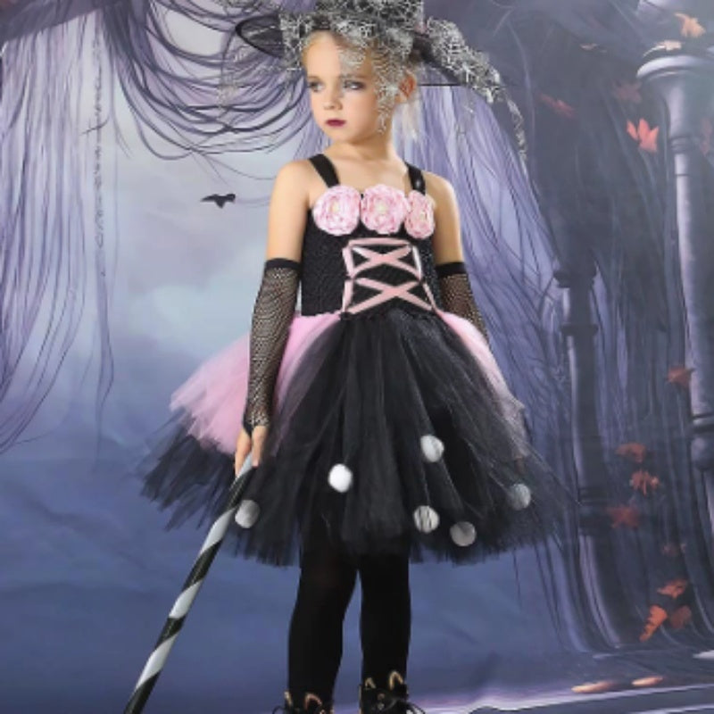 Little Witch Flower Mesh Halloween Character Children's Performance Apparel