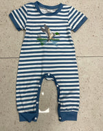 Short Sleeve Striped Embroidery Pattern One-piece - Cindi Book