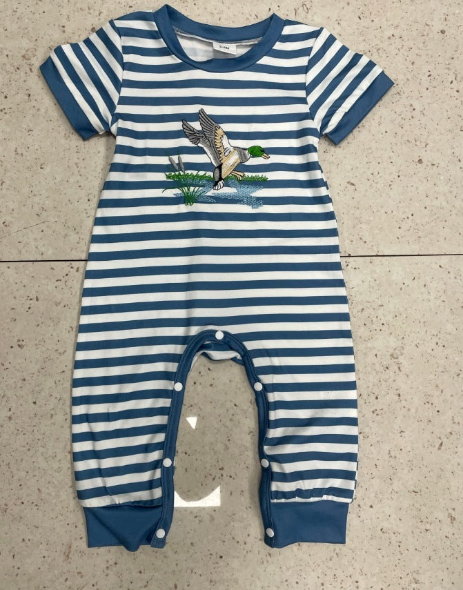 Short Sleeve Striped Embroidery Pattern One-piece - Cindi Book