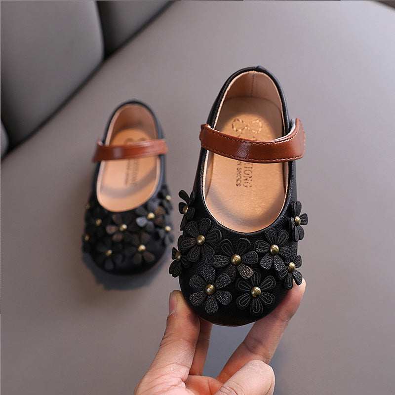 Girls' Small Leather Shoes, Female Babies, Flower Single Shoes, Soft Soles, Little Girls - Cindi Book