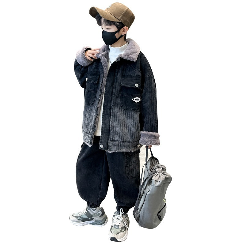 Autumn And Winter Boys Thickened Two-piece Suit - Cindi Book